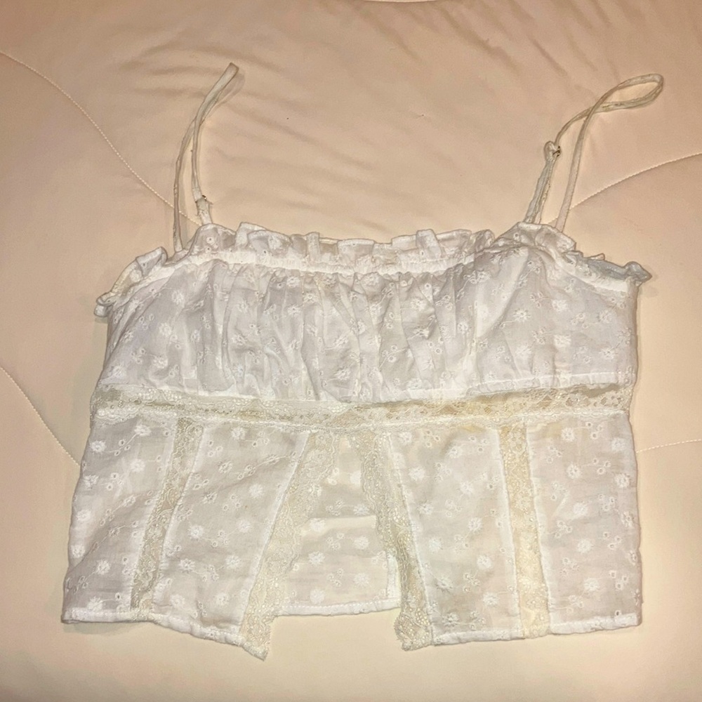 Eyelet White Lace Trimmed Women's Top
